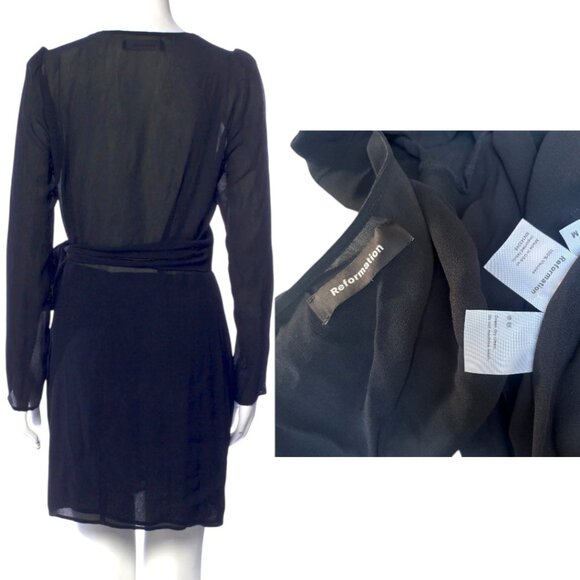 REFORMATION BLACK MINI WRAP DRESS SIZE MEDIUM EUC - Picture 4 of 4
